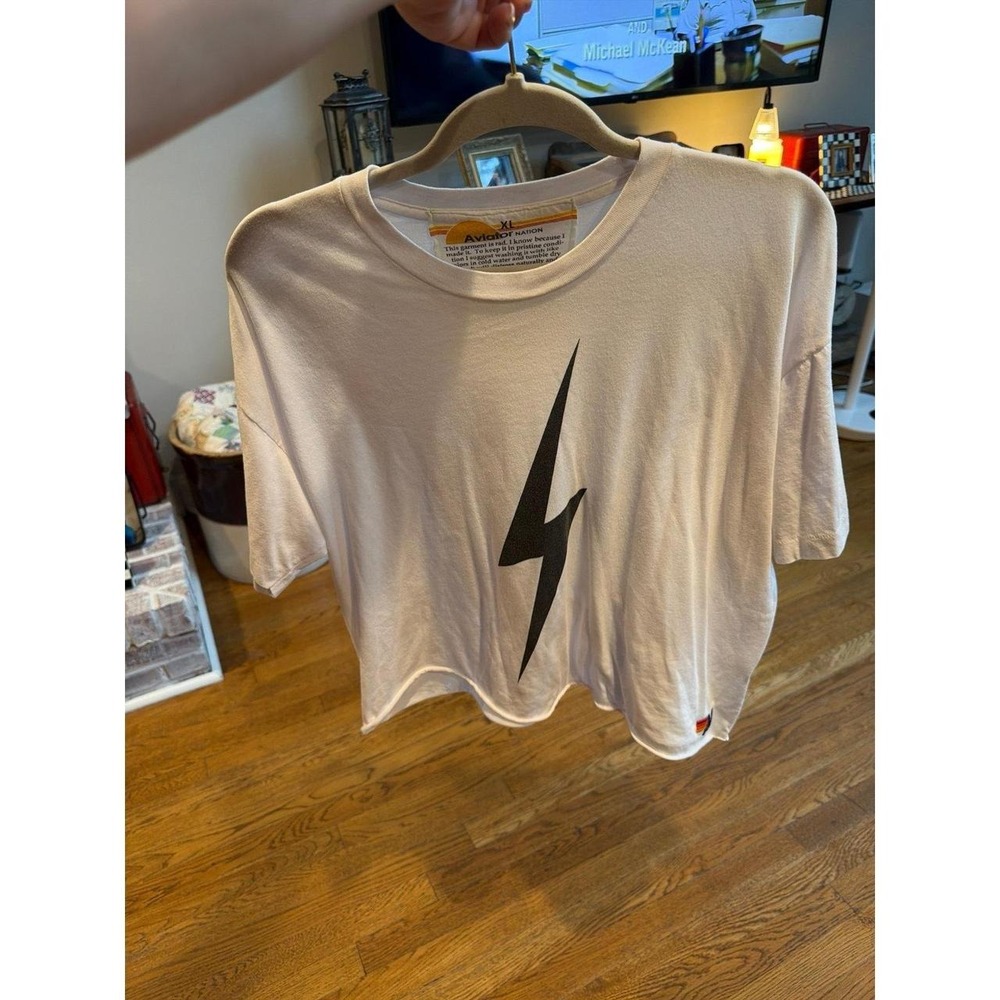 Aviator Nation Bolt Boyfriend Tee hand-applied lightning bolt women's XL